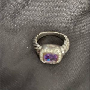 Amethyst stainless steel ring, size 8.
